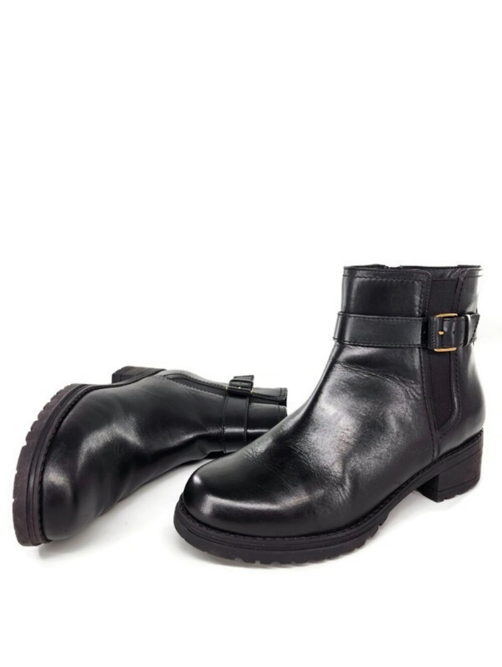 Cole Haan Catherine Black Leather Waterproof Block Heel Lug Sole Ankle Boots